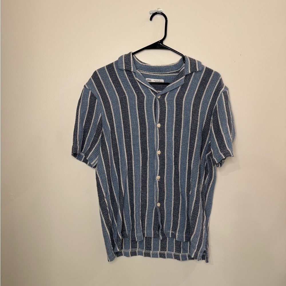 Blue and White Striped Button-Up Shirt